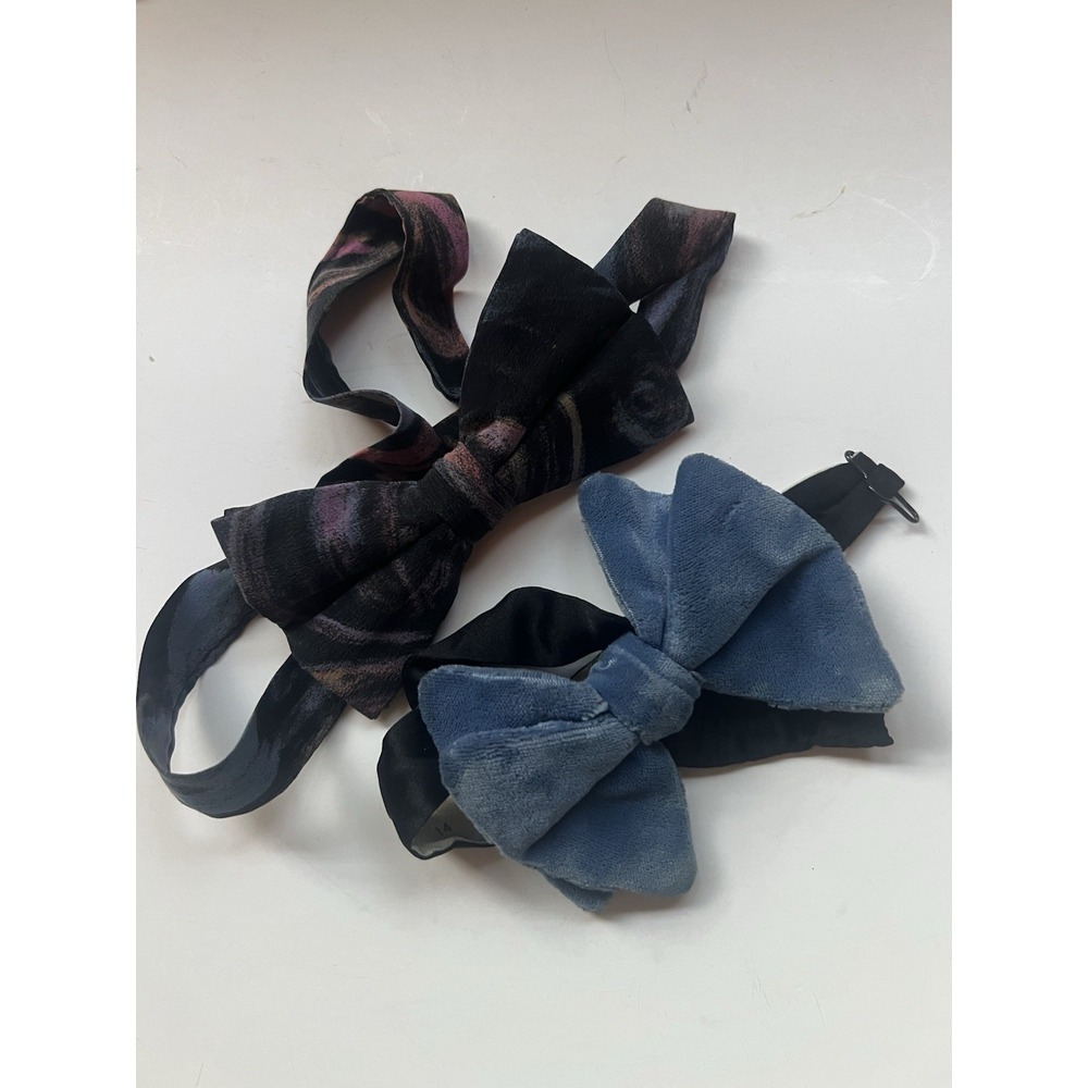 Bow Tie Lot Blue Velour Multicolor Silk Swirl Vintage